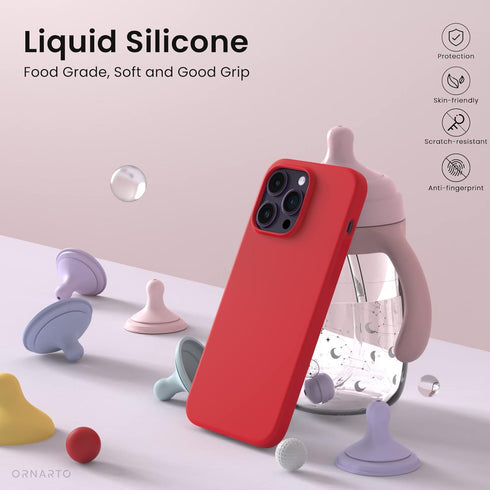 ORNARTO Compatible with iPhone 14 Pro Max Case 6.7, Slim Liquid Silicone 3 Layers Full Covered Soft Gel Rubber Phone Case Protective Cover with Mi...
