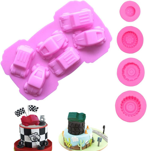 5Pcs/set Different Tire Wheel Carton Car Shape Boy Toy for Baking Fondant Birthday Theme Party Pudding Cake Bread Tart Soap Pie Drop Glue Decor Si...