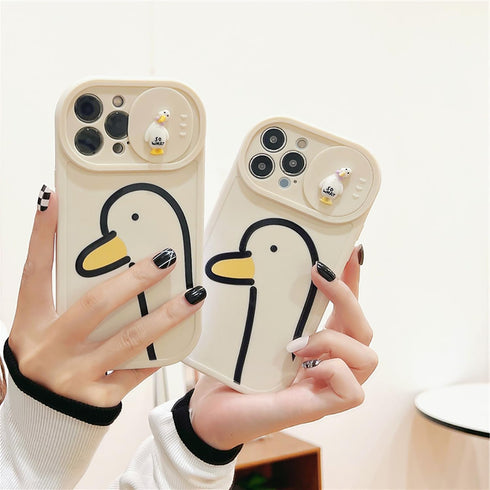 3D Cartoon Duck Slide Camera Protector Soft Phone Case Compatible with iPhone Case (White,iPhone 11 Pro Max)...