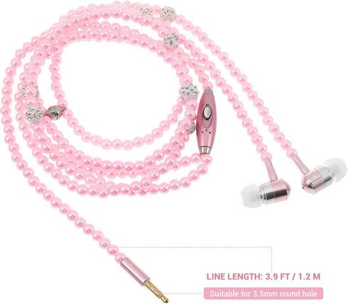 in-Ear Eardphones with Mic - in-Ear Headset with Remote and Mic Hands- Wired Pearls Chain Universal Earphone for Girls Women Student (Pink)...