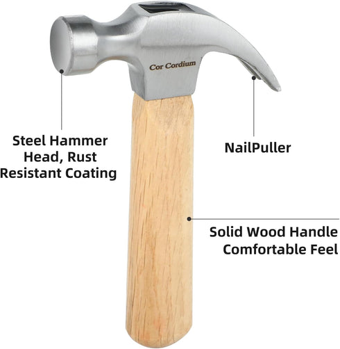 Hammer, Claw Hammer with Wood Handle and Steel Hammer Head, 8 OZ Small Hammer for House & DIY...