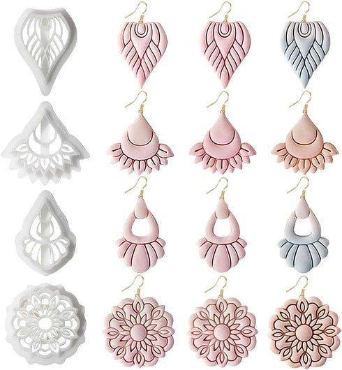 4 Pcs Bohemian Flower Polymer Clay Cutters,Retro Boho Flowers Shape Polymer Clay Molds Vintage Floral Pattern Clay Earring Cutters Clay Cutters fo...
