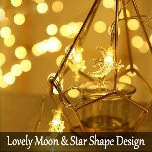 Fielegen 40 LED Moon String Lights Battery Operated 20ft Moon Mini Star Fairy Lights for Patio Garden,Wedding Garden Decoration,Party Festival Lig...