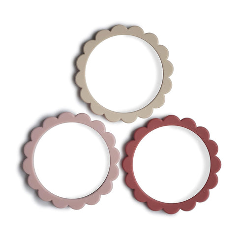 mushie Flower Teether Bracelet | 3-Pack (Rose/Blush/Shifting Sand)...