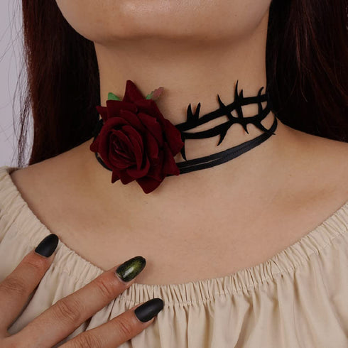 Gothic Red Rose Black Choker Necklace Retro Floral Flower Vampire Collar Necklace for Halloween Cosplay Party Prom, Black and Red, 6.5 grams, 1.0 ...