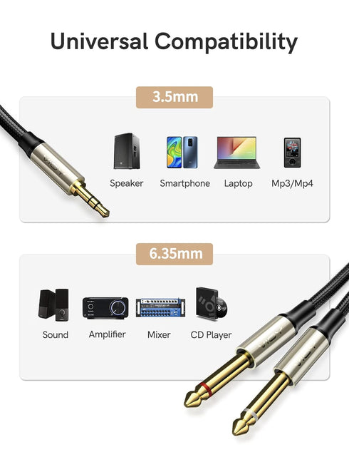 3.5mm 1/8" TRS to Dual 6.35mm 1/4" TS Mono Audio Y Splitter Cable, VIOY Stereo Aux Cord for iPhone, iPod, Computer Sound Cards, CD Players, Home S...