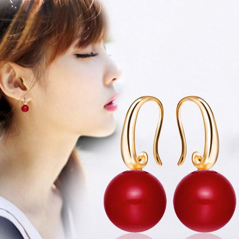 Charming Earrings Drop Simulated Pearl Hook Earrings 12MM Red | Pearl Earrings for Women | Pearl Jewelry | Women's Earrings | Earrings for Women T...
