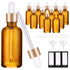 PrettyCare Eye Dropper Bottle 2 oz (12 Pack Amber Glass Bottles 60ml with Golden Caps, 24 Labels, Funnel & Measured Pipettes) Empty Tincture Bottl...