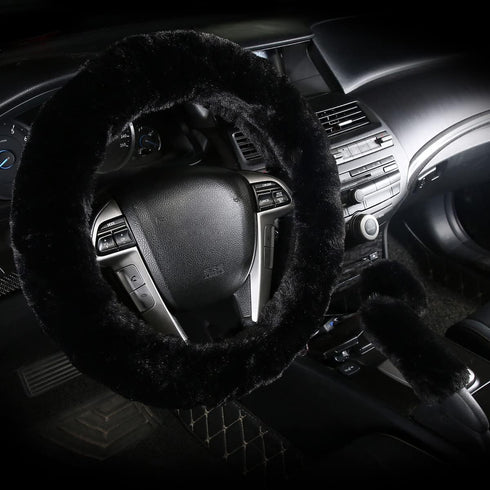 Cxtiy Warm Steering Wheel Cover with Handbrake Cover & Gear Shift Cover, Soft Fazzy Steering Wheel Wrap Faux Wool Fluffy for Winter 3 Pcs1 Set Fit...