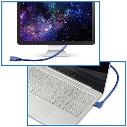 USB 3.0 Extension Cable 1FT 2 Pack 90 Degree Left & Right Angle USB Adapter Male to Female Short USB3 Cables Up & Down for Laptop TV USB Disk Mous...
