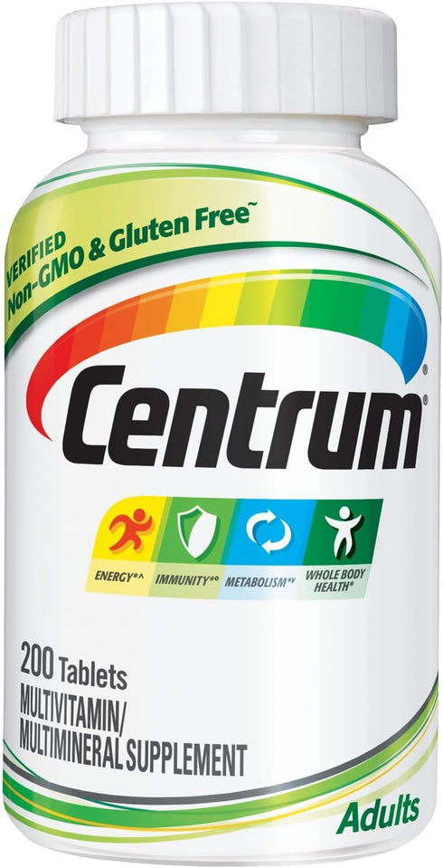 Centrum Adult Multivitamin/Multimineral Supplement with Antioxidants, Zinc, Vitamin D3 and B Vitamins, Gluten Free, Non-GMO Ingredients - 200 Coun...