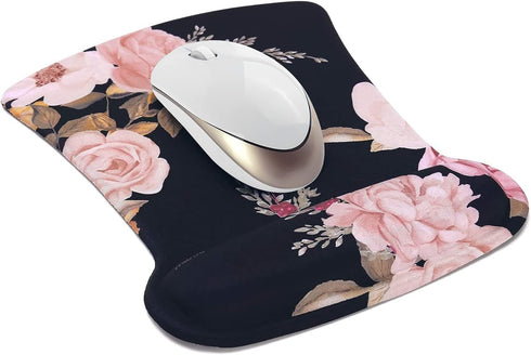 MOSISO Wrist Rest Support for Mouse Pad & Keyboard Set, Peony Ergonomic Mousepad Non-Slip Base Home/Office Pain Relief & Easy Typing Cushion with ...