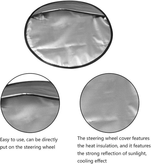 DONGKER Steering Wheel Sun Shade Cover,Anti-Heat Aluminum Foil Steering Wheel Heat Reflector Steering Wheel Sun Shade Block Cover for 15.75"/40cm ...