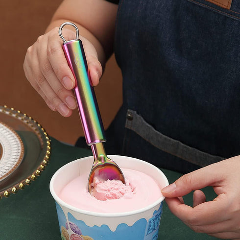 Rainbow Ice Cream Scoop, Berglander Stainless Steel Cookie Scoop Melon Baller Scooper Cones With Titanium Colorful Plating, Specialty Tools and Ga...