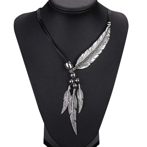 Women Girls Antique Vintage Time Necklace Sweater Chain Pendant Feather Pendant Necklace Silver...