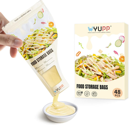 48 Pack Salad Dressing Container to Go, 3.5oz Small Disposable Food Storage Bag, Yogurt Applesauce Pouch, Snack Sauce Condiment Container, Nut Fru...