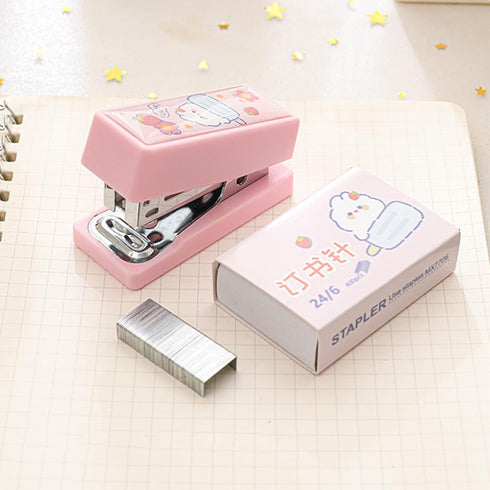 Pink 1 Set Mini Stapler with No.12 Staples, Cute Rabbit Pattern Desktop Stapler, Staple Remover, Bookbinding Machine for Paper Clips Staplers for ...