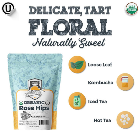 Fermentaholics Rose Hips – 4 oz – USDA Certified Organic Dried Herb – Ideal for Kombucha Secondary Fermentation...
