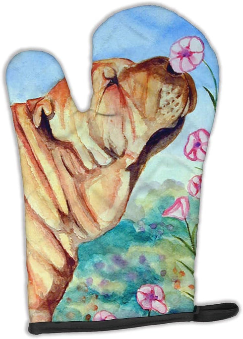Caroline's Treasures 7105OVMT Shar Pei Smell the flowers Oven Mitt Heat Resistant Thick Oven Mitt for Hot Pans and Oven, Kitchen Mitt Protect Hand...