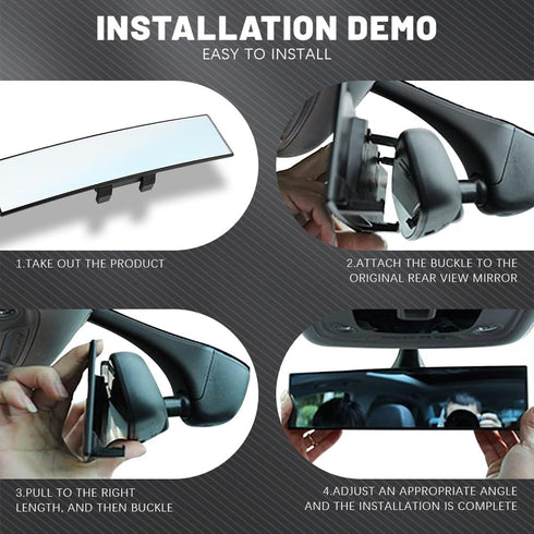 Car Rearview Mirrors, Shock Resistant Interior Clip-on Panoramic Rear View Mirror for Car, 12 inch HD Wide Viewing Range to Reduce Blind Spot Effe...