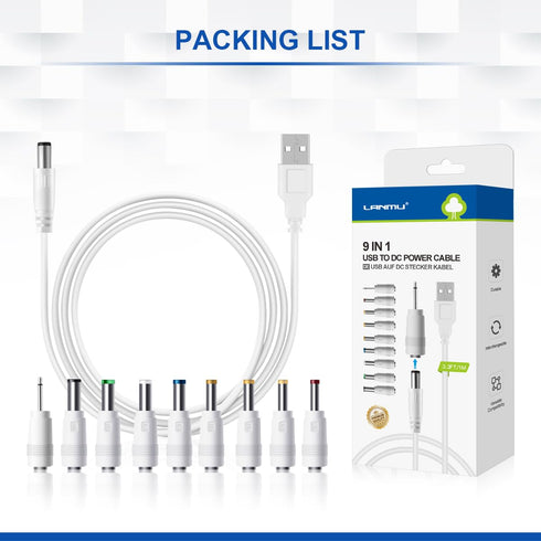 LANMU USB to DC Power Cable,Universal 5V DC Jack Charging Cable Power Cord with 9 Interchangeable Plugs Connectors Adapter Compatible with Massage...