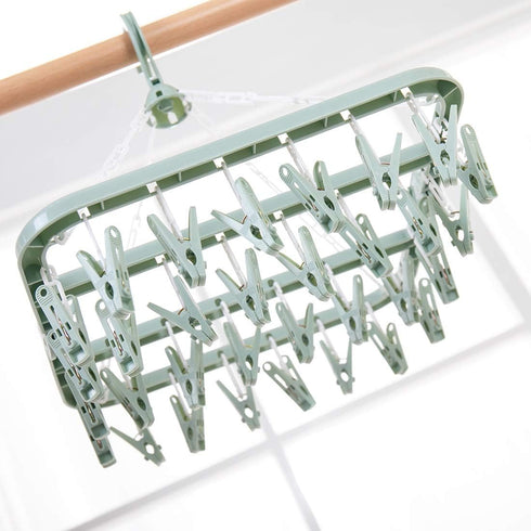 Laundry Hangers with 32 Clips,Clothespin Rack Foldable Laundry Drying Rack Drip Hanger for Drying Socks,Bras,Towel,Underwear,Hat,Scarf,Pants,Baby ...