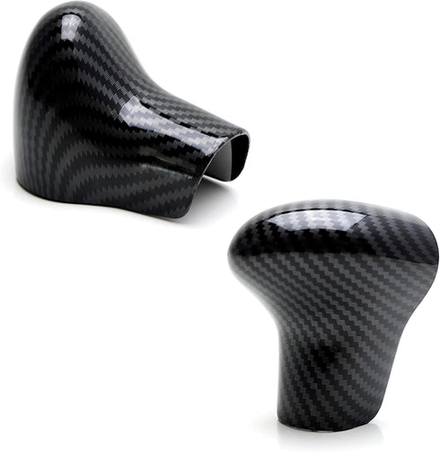 iJDMTOY 2pc Set Glossy Black Carbon Fiber Pattern Shift Knob Cover Shell Compatible with Audi 2013-2016 A4 A5 Q7, 2012-2015 A6 A7, 2013-2017 Q5, e...