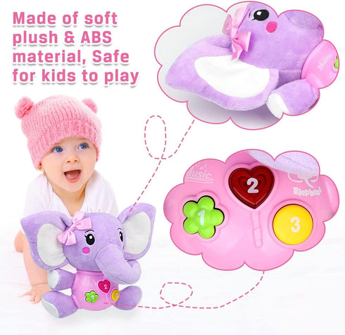 Aiduy Baby Toys 6 to 12 Months - 6 Months Old Plush Elephant Baby Toy Musical Infant Toys - Babies Light Up Toys for 1 Year Old Boy & Girl Newborn...