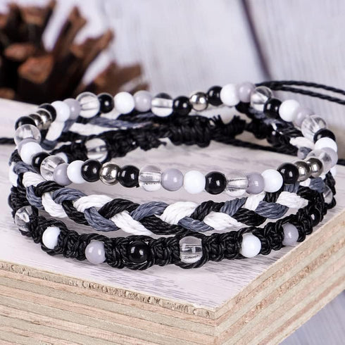 3Pcs Colorful Bohemia Stackable Bead Rope Bracelets Handmade Braided Woven String Friendship Bracelet Adjustable Waterproof Wax Coated Bracelet Pa...