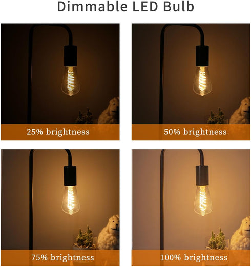 12 PCS Dimmable Vintage LED Edison Bulbs, 6W Equivalent 60 Watt, Warm White 2700K, Antique Flexible Spiral LED Filament Light Bulb, ST58 (ST19), 6...