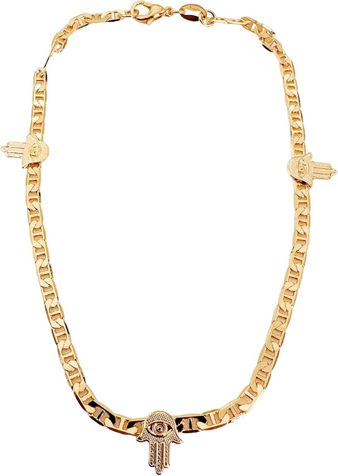 LESLIE BOULES Elegant 18K Gold-Plated Anklet with Three Hamsa Hands - Symbols of Protection and Good Luck...