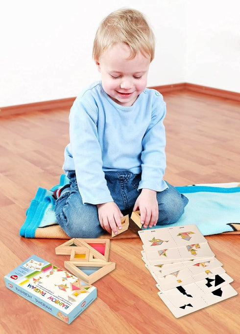BOHS Translucent Tangram with Multilingual Activity Cards - 1 Inch Thickness - Preschool Gift - Kids kindergarten Light Table Accessories/Window P...