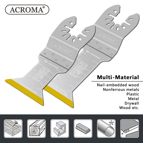 Acroma 5-Piece Universal Oscillating Multitool Blade Set, Titanium-Enhanced M42 HSS Bi-Metal, Including 2" and 2-2/3" Extra-Long Blades, Ideal for...