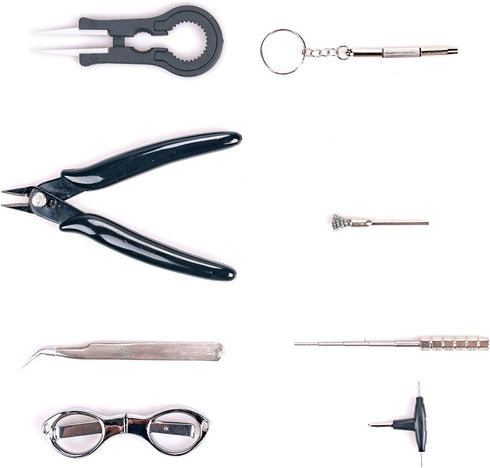 DIY Tool Kit, 9 in 1 Tweezers Pliers Winding Rods Screwdriver Steel Brush with Zipper Case Bag, for Home and Jewelry Repairs...
