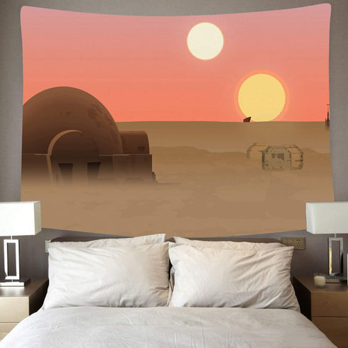 F-FUN SOUL Twin Suns Planet Wars Tapestry, 80x60inchs Soft Flannel, Desert Globe Tatooine Wall Hanging Tapestries for Living Room Bedroom Home Dec...