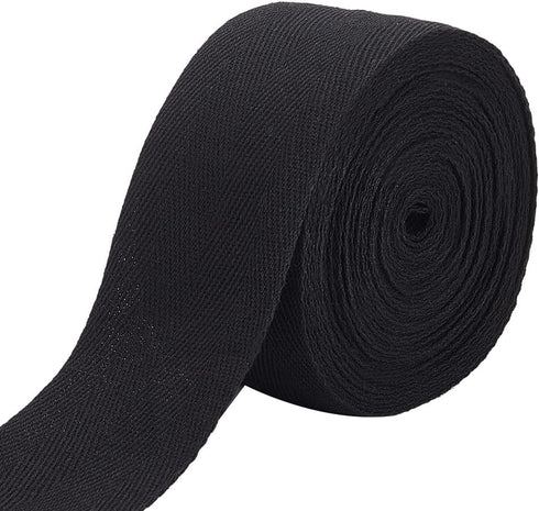 BENECREAT 9.84 Yards Cotton Twill Tape Ribbon, 2 Inch Wide Black Herringbone Cotton Ribbon Soft Natural Webbing Tape Roll for DIY Craft Sewing, Ha...