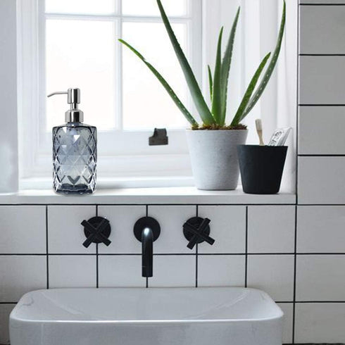 JASAI Diamond Design Glass Soap Dispenser with 304 Rust Proof Stainless Steel Soap Pump, 12 Ounce Kitchen Soap Dispenser for Bathroom, Hand Soap, ...