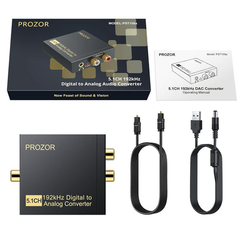 PROZOR 192Khz Digital to Analog Audio Converter Support 5.1CH Optical to RCA Converter with Magnetic Ring Power Cord Digital Toslink SPDIF to Anal...