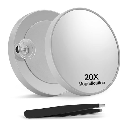 20X Magnifying Mirror with 2 Suction Cups, 3.5 inches Magnified Makeup Mirror and Slant Tweezers,Grey?1PCS...