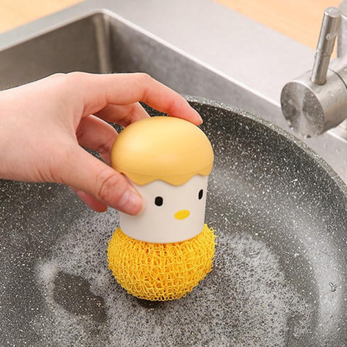 2 PCS Yellow Duck +Yellow chicken Dish Brush Handle Built-in Scraper, Scrub Brush for Pans, Pots, Kitchen Sink Cleaning...