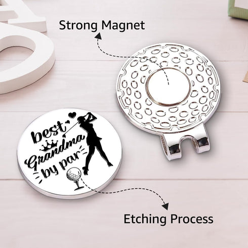 Best Grandma by Par Golf Ball Marker with Magnetic Hat Clip, Funny Golf Accessories and Golf Gifts for Women Mom Grandma, Birthday Christmas Retir...
