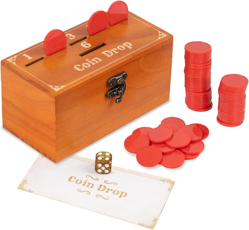 Wooden Penny Game, Coin Drop Game, Penny Coin Game Contains 50 Coins, Wooden Game Box and 1 Dice, a Fun Board Game to Interact with Family and Fri...