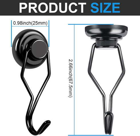 E BAVITE Black Swivel Swing Magnetic Hook 80LB Refrigerator Magnetic Hooks 10 Pack Strong Neodymium Magnet Hook for Refrigerator Other Magnetic Su...