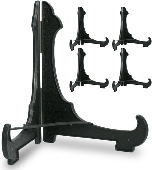 Black Plastic Easels - Locking Crossbar- Set of 5 Folding Display Stands 7 Inches High...