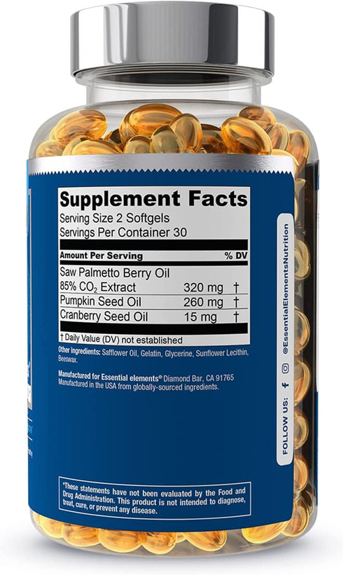 Saw Palmetto Plus - Prostate Health Supplement for Men with Pumpkin and Cranberry Seed Oil | Supports Bladder and Urinary Health by Essential Elem...