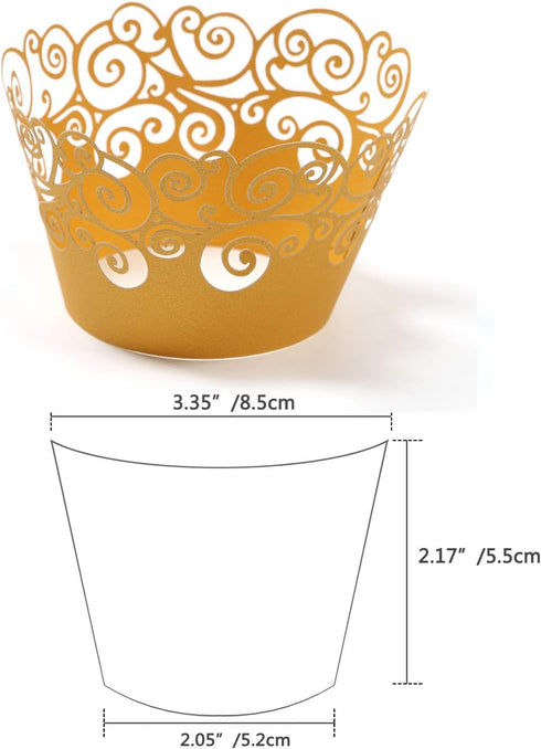 Cupcake Wrappers, KPOSIYA 100 Pack Cupcake Wraps Filigree Artistic Bake Cake Paper Cup Little Vine Laser Cut Liner Baking Cups Muffin Case Trays f...
