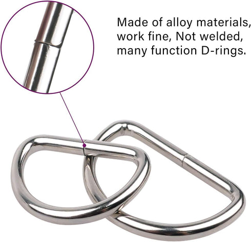 10pcs/Pack 1-1/2 inch Metal D Ring Semi-Circular Non Welded Nickel Plated for Hardware Bags Ring Hand DIY Accessories(Nickel, Webbing Size 38mm)...
