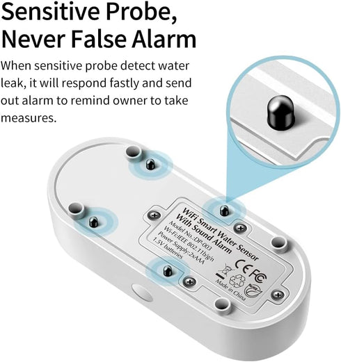 eMylo WiFi Water Sensor, 120dB Water Leak Detector Sensor Alarm with Realtime App Notification, Water Level Monitor Water Immersion Sensor Alarm f...