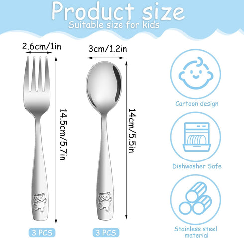 Pimoys 6 Pieces Toddler Utensils Kids Silverware Stainless Steel Toddler Forks and Spoons Set, Metal Children's Safe Flatware Kids Cutlery Set, 3 ...