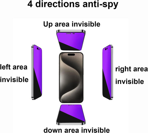 2 Pack 360 Degree Anti-blue Privacy Tempered Glass for iPhone 15 Pro Anti-Spy 4 Directions Screen Protector Film 4 Sides Anti-Peeping 6.1 inch......